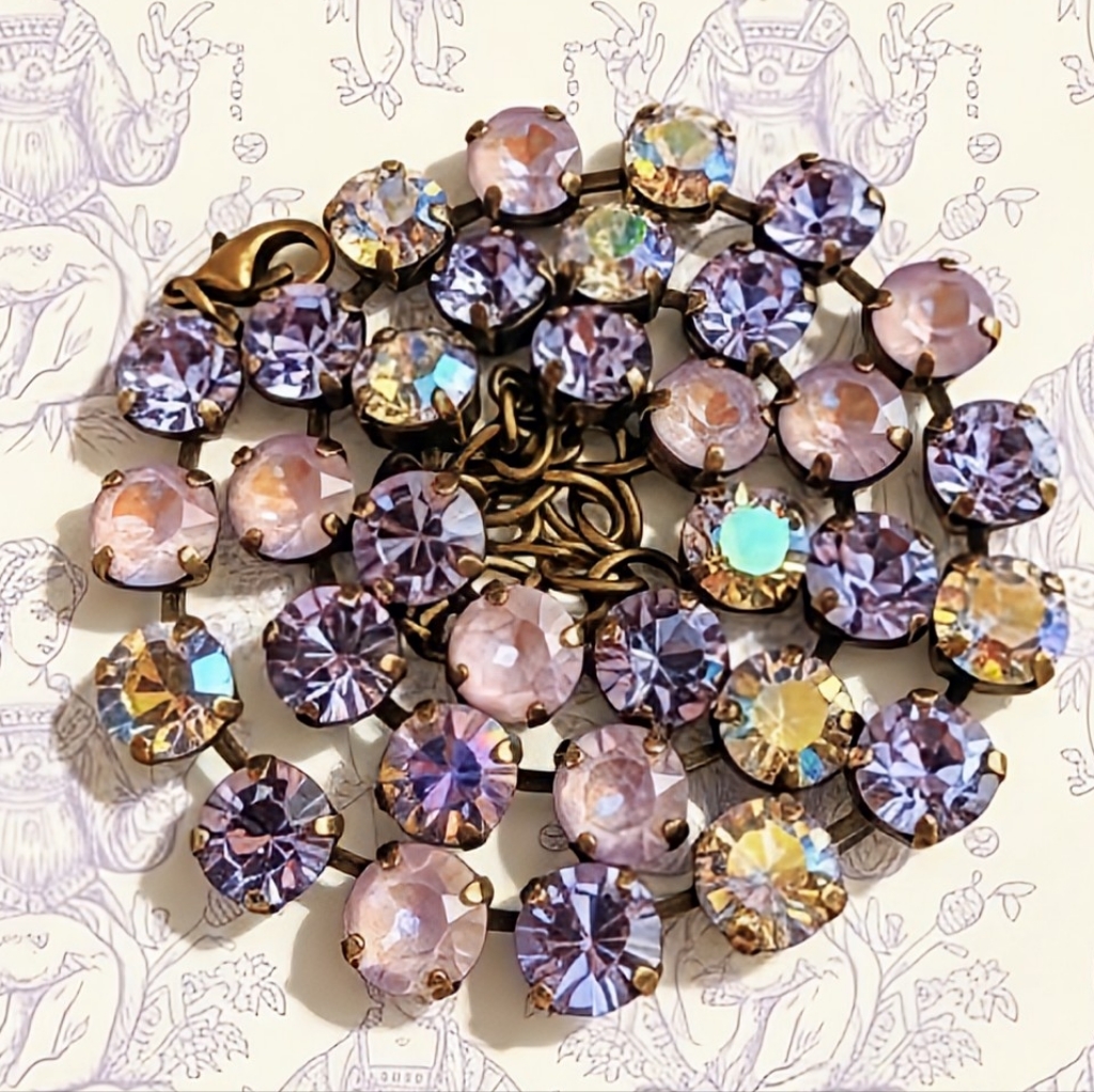 Lavender Haze Purple Ab Swarovski Crystal Classic Tennis Necklace In Brass